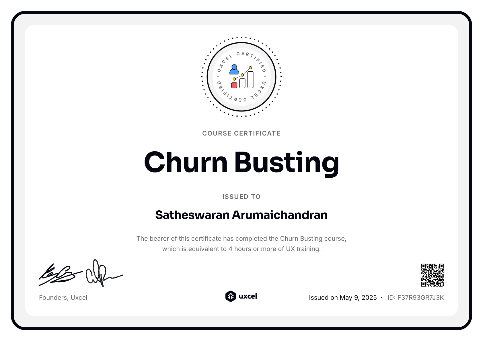 Satheswaran Arumaichandran's certificate